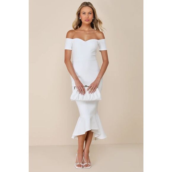 Lulus How Much I Care Ivory Off-the-Shoulder Midi Dress Size S NWT - Picture 1 of 9